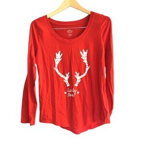 WONDERSHOP- WOMENS RED LONG SLEEVE CREW NECK FRONT GRAPHIC SHIRT SIZE X-LARGE